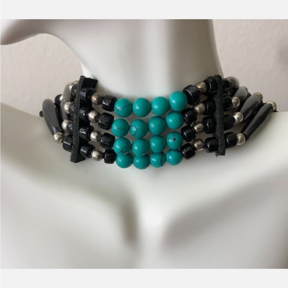 Turquoise Native American Bone Choker Necklace
